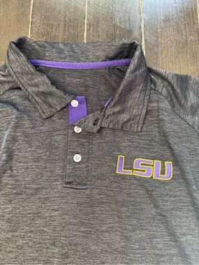 Mens XXL Gray LSU Polo Shirt with Purple Trim